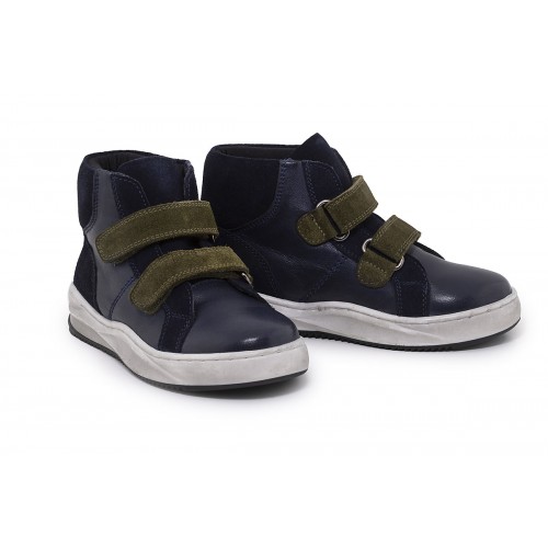 KIDS LEATHER LOW BOOTS WITH 2 SUEDE VELCRO